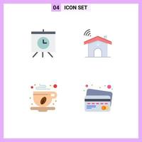 Pictogram Set of 4 Simple Flat Icons of board coffee wifi house card Editable Vector Design Elements