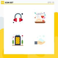 Pictogram Set of 4 Simple Flat Icons of headset office chopstick food love cleaning Editable Vector Design Elements