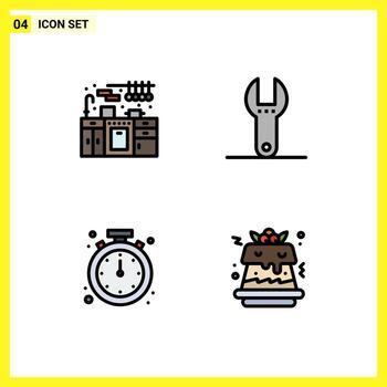 4 Universal Filledline Flat Colors Set for Web and Mobile Applications cabinet mobile control alarm cake Editable Vector Design Elements