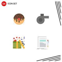 4 Thematic Vector Flat Icons and Editable Symbols of dessert present food whistle business Editable Vector Design Elements
