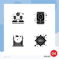 paquete de líneas vectoriales editables de 4 glifos sólidos simples de acuerdo tácticas de puente de reloj seo elementos de diseño vectorial editables vector