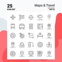 25 mapas conjunto de iconos de viaje 100 archivos eps 10 editables concepto de logotipo de empresa ideas diseño de icono de línea vector