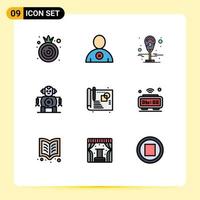 Filledline Flat Color Pack of 9 Universal Symbols of internet alarm parking sketch creative Editable Vector Design Elements