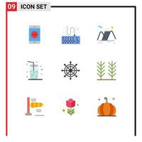 Flat Color Pack of 9 Universal Symbols of marine juice mountains drink landscape Editable Vector Design Elements