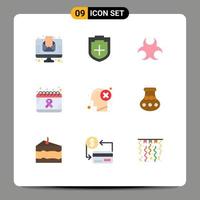 conjunto de 9 iconos modernos de la interfaz de usuario símbolos signos para la salud del cerebro bio día calendario elementos de diseño vectorial editables vector