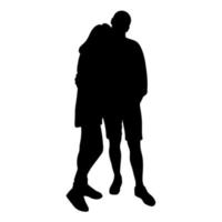 Man and woman hugging isolated silhouette white background vector