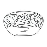 Egg noodles with greens doodle illustration vector