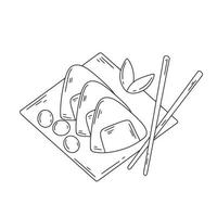 Onigiri doodle illustration. Traditional Japanese dish rice in nori vector