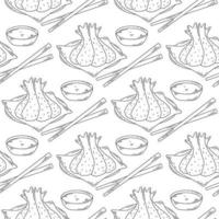 Asian food seamless pattern. Tempura sketch with soy sauce vector