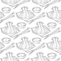 Asian food seamless pattern. Tempura sketch with soy sauce vector