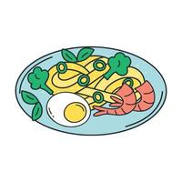 Egg noodles with shrimp egg and vegetables clip art vector