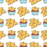 Mexican appetizer nachos with sauce seamless pattern vector