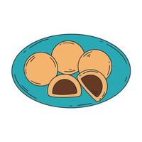 Flour pie stuffed with anko and sugar. Manju with chocolate vector