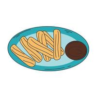 Churros colored doodle illustration. Sweet fried choux pastry clip art vector
