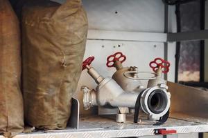 Close up view of firefighter's equipment that is inside of the truck photo