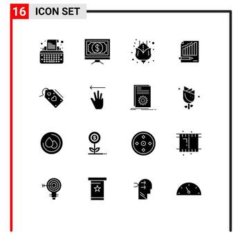 grupo de 16 glifos sólidos modernos establecidos para estadísticas de análisis de pago de negocios gráficos elementos de diseño vectorial editables vector