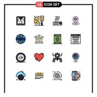 Universal Icon Symbols Group of 16 Modern Flat Color Filled Lines of internet heart heat pin map Editable Creative Vector Design Elements