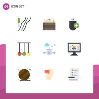 User Interface Pack of 9 Basic Flat Colors of beach rings add gymnastics stick Editable Vector Design Elements