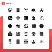 Universal Icon Symbols Group of 25 Modern Solid Glyphs of controller computing reload data upload Editable Vector Design Elements