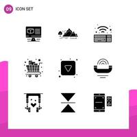 User Interface Pack of 9 Basic Solid Glyphs of play button shopping tree groceries cart Editable Vector Design Elements