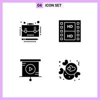 4 Icons in Solid Style Glyph Symbols on White Background Creative Vector Signs for Web mobile and Print