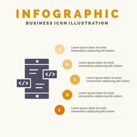 desarrollo de aplicaciones flechas div móvil sólido icono infografía 5 pasos presentación antecedentes vector