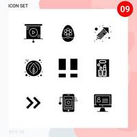 Pack of 9 Modern Solid Glyphs Signs and Symbols for Web Print Media such as photo interface rocket collage maple Editable Vector Design Elements