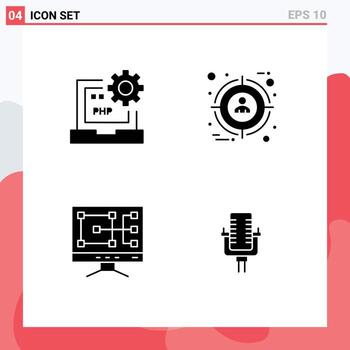 grupo de 4 glifos sólidos modernos establecidos para la selección de desarrollo de computadora de código reparar elementos de diseño vectorial editables vector