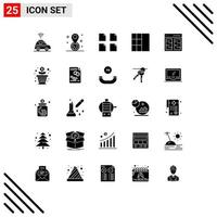 Pack of 25 Modern Solid Glyphs Signs and Symbols for Web Print Media such as flower interface files content columns Editable Vector Design Elements