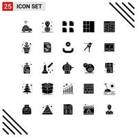 Pack of 25 Modern Solid Glyphs Signs and Symbols for Web Print Media such as flower interface files content columns Editable Vector Design Elements