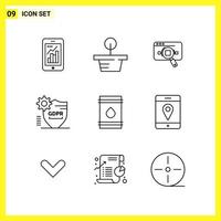 9 Icon Set Simple Line Symbols Outline Sign on White Background for Website Design Mobile Applications and Print Media Creative Black Icon vector background