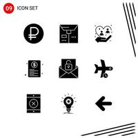 9 Universal Solid Glyphs Set for Web and Mobile Applications communication paper caring page document Editable Vector Design Elements