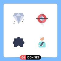 4 User Interface Flat Icon Pack of modern Signs and Symbols of diamond plugin aim target user Editable Vector Design Elements