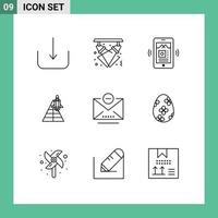 Mobile Interface Outline Set of 9 Pictograms of mail launch mobile space craft station Editable Vector Design Elements