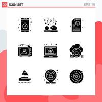 Pack of 9 Modern Solid Glyphs Signs and Symbols for Web Print Media such as man advertisement stones ad file Editable Vector Design Elements