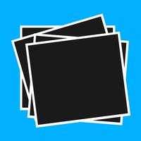 Stack of photo frames on blue background. Black blank place for text or image. Vector illustration