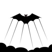 Flying black bat icon with speed trail and black cloud on white background. Hellowen vampire bat illustration. vector