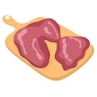 Ilustración de vector de hígado de pollo sobre fondo blanco. diseño de órganos internos de pollo con tabla de cortar, producto animal perfecto para platos sabrosos.