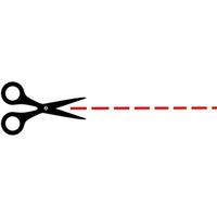 Scissors vector icon with red cut outline on white background. Paper, hair and plastic cutting tools.