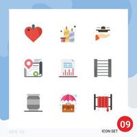 Pictogram Set of 9 Simple Flat Colors of analytics close resturant target map Editable Vector Design Elements