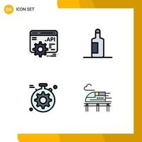 Group of 4 Filledline Flat Colors Signs and Symbols for api train bottle server transport Editable Vector Design Elements