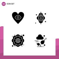 4 Universal Solid Glyphs Set for Web and Mobile Applications eye flower lantern lamp plant Editable Vector Design Elements