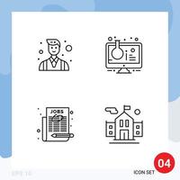 Mobile Interface Line Set of 4 Pictograms of boss employment people online lab news paper Editable Vector Design Elements