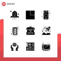 Pack of 9 Universal Glyph Icons for Print Media on White Background vector