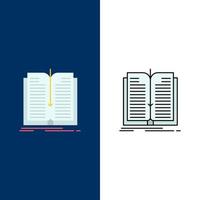 iconos de libro de transferencia de archivos de aplicación plano y conjunto de iconos llenos de línea vector fondo azul