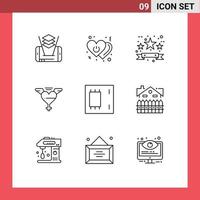 Pack of 9 Modern Outlines Signs and Symbols for Web Print Media such as electronics chip black friday love heart Editable Vector Design Elements