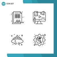 Vector Pack of 4 Outline Symbols Line Style Icon Set on White Background for Web and Mobile