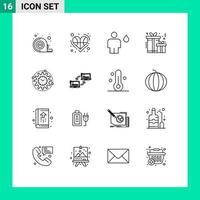 Universal Icon Symbols Group of 16 Modern Outlines of management xmas avatar present human Editable Vector Design Elements