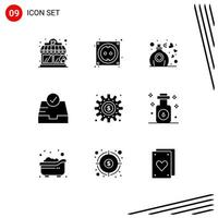 Modern Set of 9 Solid Glyphs and symbols such as process making love cogs inbox Editable Vector Design Elements