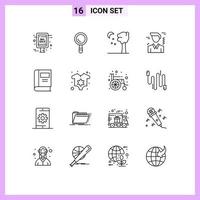 Pack of 16 Modern Outlines Signs and Symbols for Web Print Media such as baby knowledge nature education office Editable Vector Design Elements